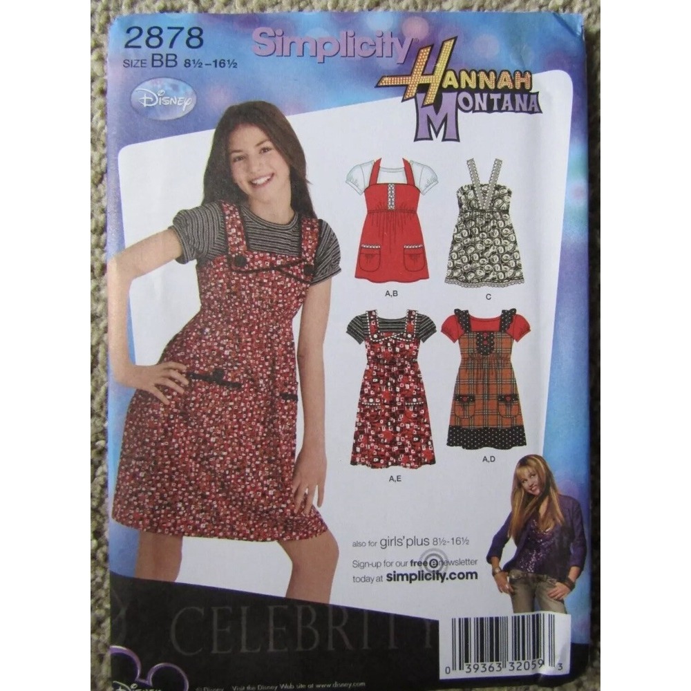 Simplicity Hannah Montana Pattern 2878 Girls' Plus Uncut Sz 8 1/2-16 1/2